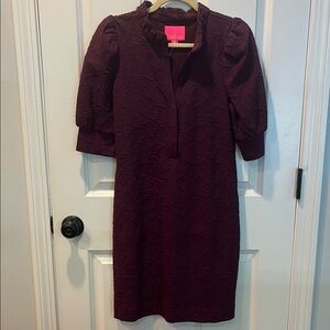 Lilly Pulitzer Purple Sheath Dress with Puff Sleeves and V-Neck